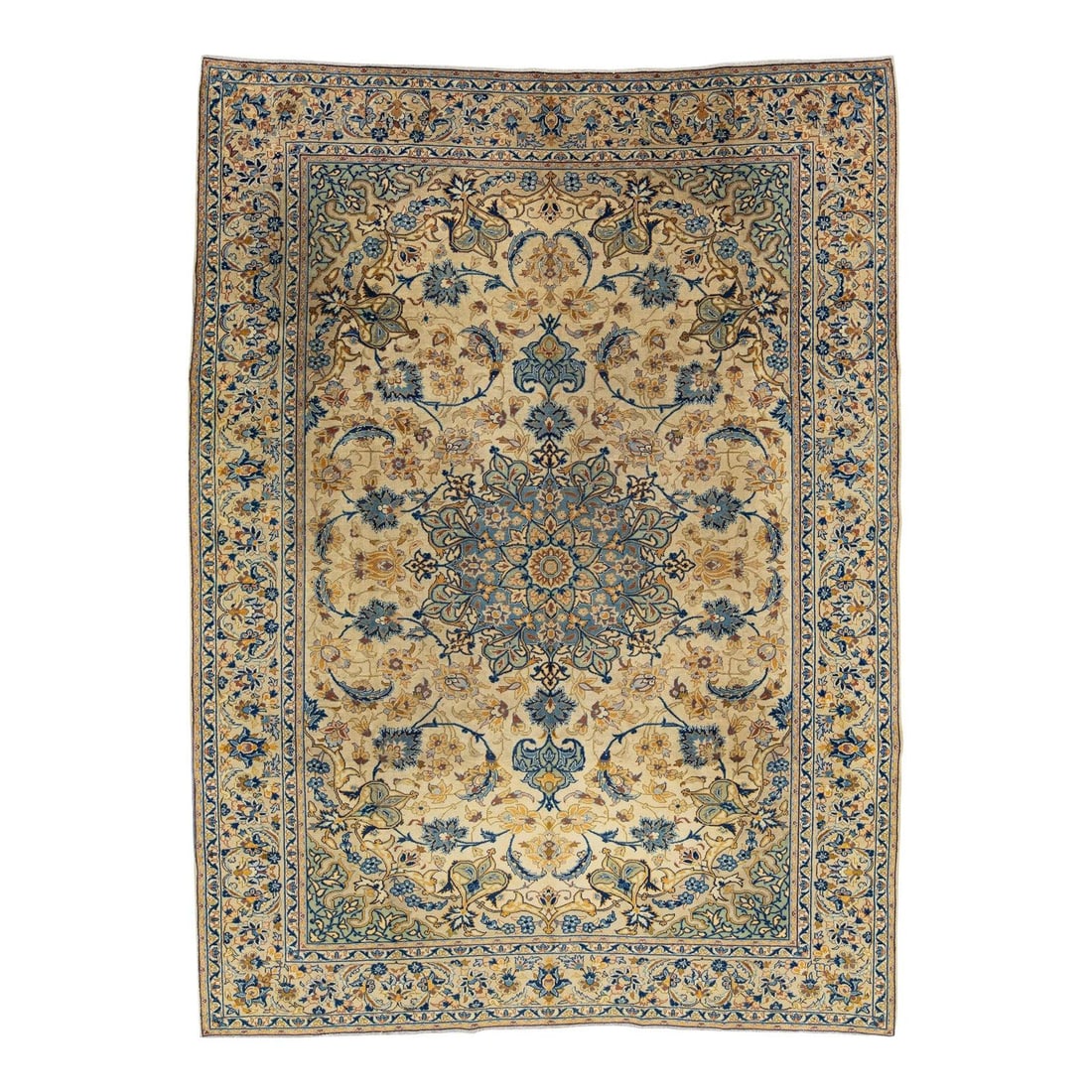 8'3 x 11'1 Handmade Vintage Kashan Wool Rug Beige Floral Design: 8'3 x 11'1 Handmade Vintage Kashan Wool Rug Beige Floral Design Elevate your interior with this exquisite Vintage Persian Kashan area rug, showcasing a symmetrical central medallion surrounded by intr