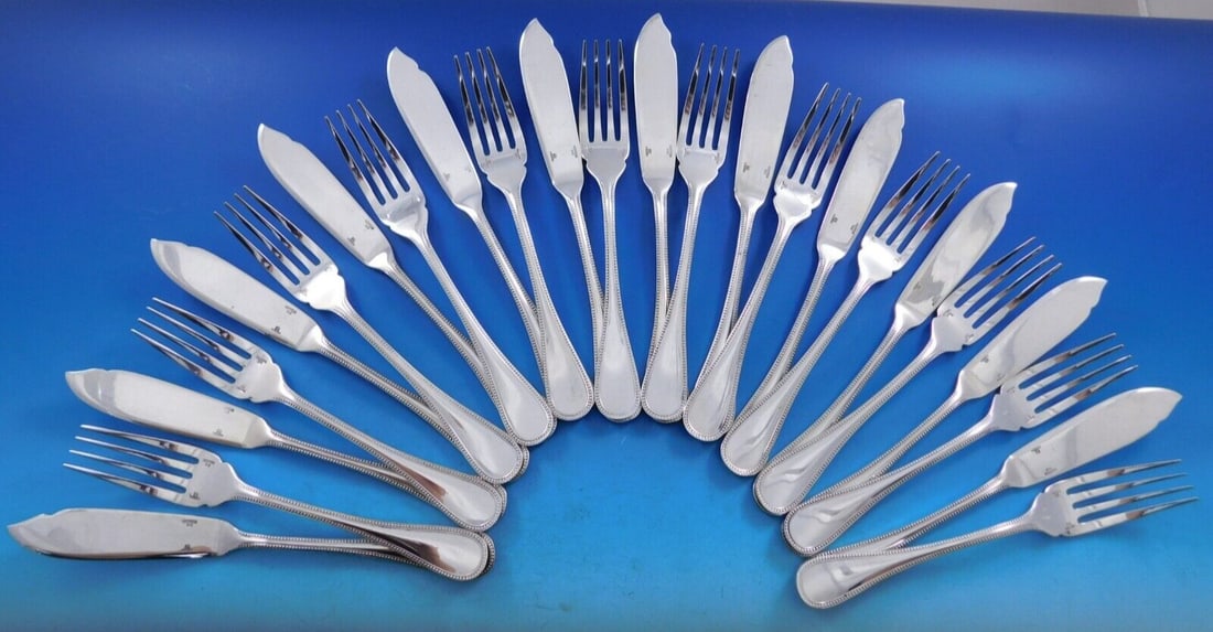 Christofle Perles Silverplate 24-Piece Individual Fish Flatware Set (1 of 6)