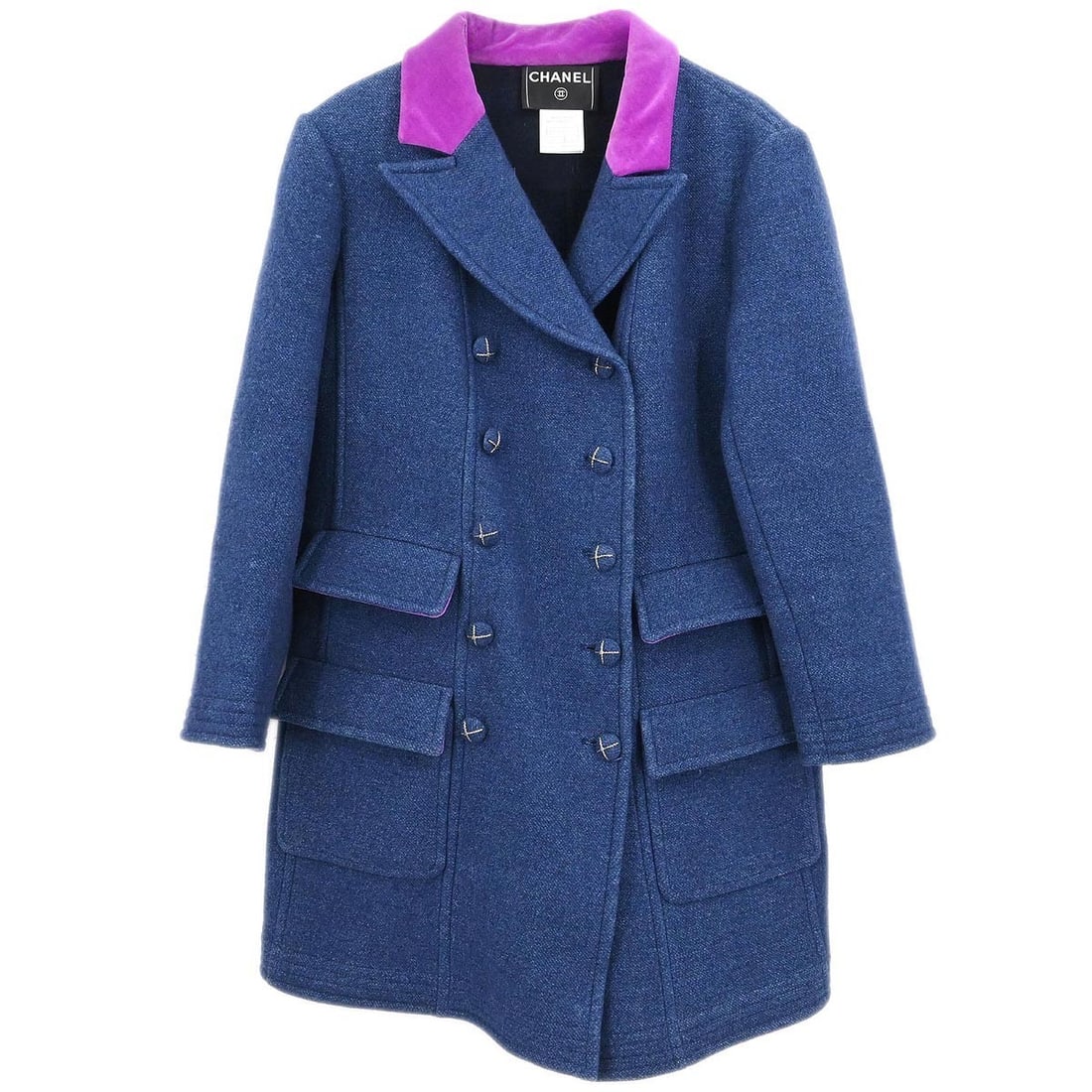Blue Long Overcoat in Cashmere Wool Cotton by Chanel 07A Size 44 (1 of 12)
