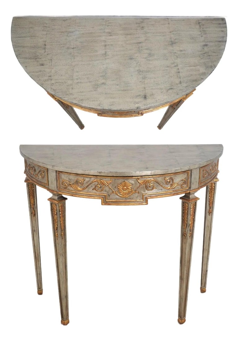 Neoclassical Console Table Silver and Gold Leaf Finish 40w x 18.5d x 33.5h (1 of 10)