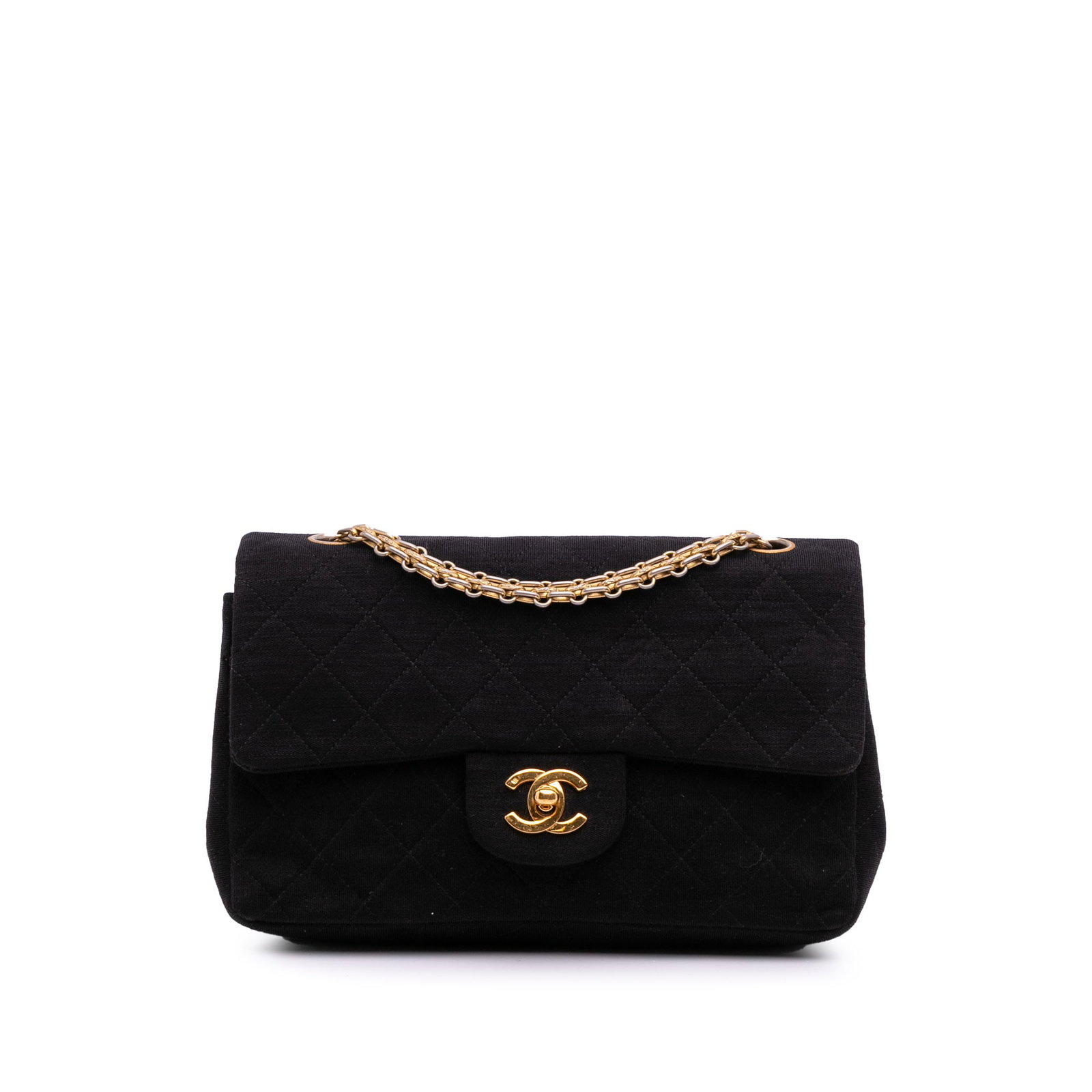 Chanel Small Classic Jersey Double Flap Black Bag with Chain Straps (1 of 11)