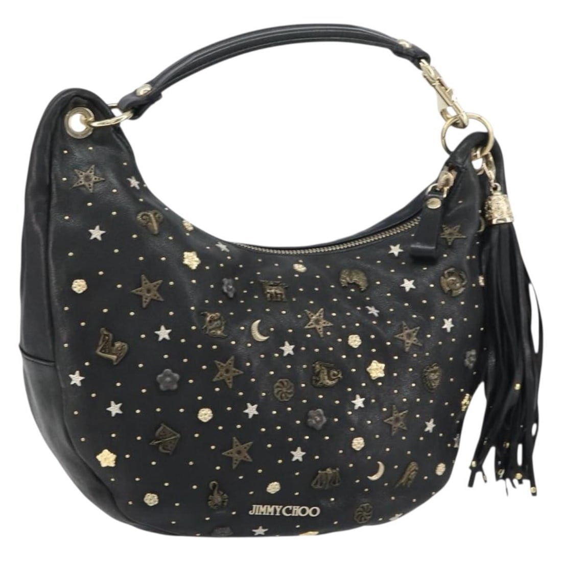 Jimmy Choo Black Gold Leather Hand Bag Auth 156871 (1 of 18)