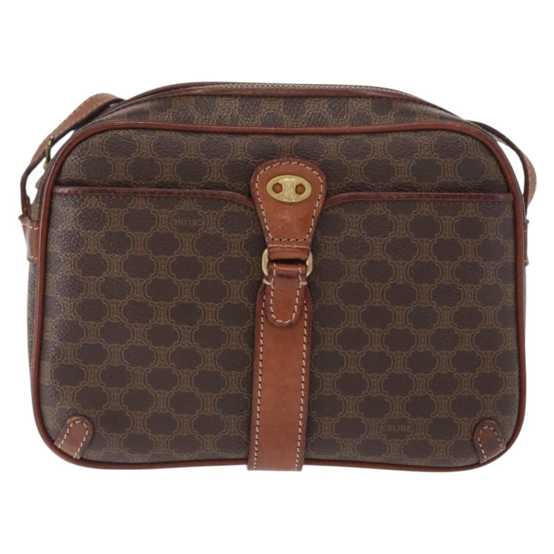 Celine Macadam Canvas Crossbody Bag Brown 21x15x7cm: Celine Macadam Canvas Crossbody Bag Brown 21x15x7cm This Celine Macadam Shoulder Bag for women features a brown canvas body with leather accents and metal fittings. The bag measures 21cm x 15cm x 7cm