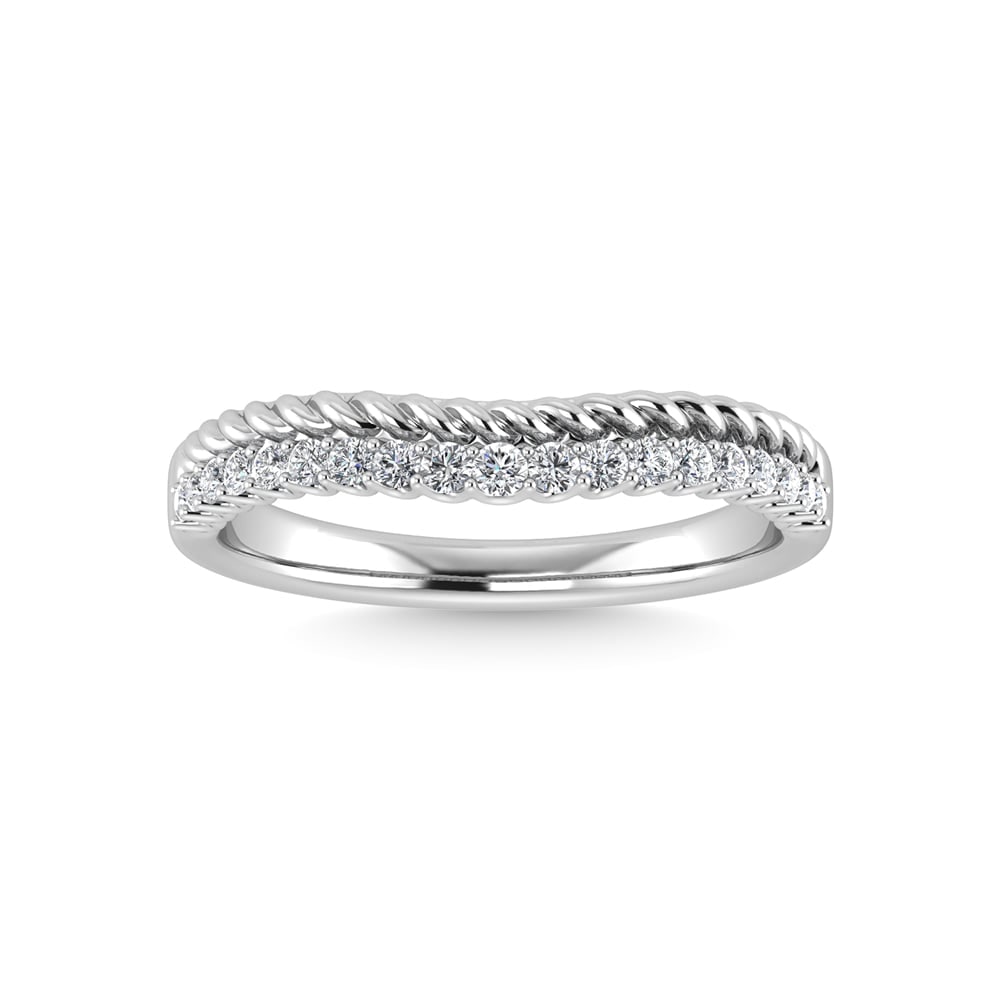 14K White Gold Diamond 1/10 Ct.Tw. Curve Band: 14K White Gold Diamond 1/10 Ct.Tw. Curve Band 14k White Gold Stone Color: G-h Stone Clarity: I1 Each ring is presented in standard size 6.5. Complimentary resizing is available between sizes 510 (in 1