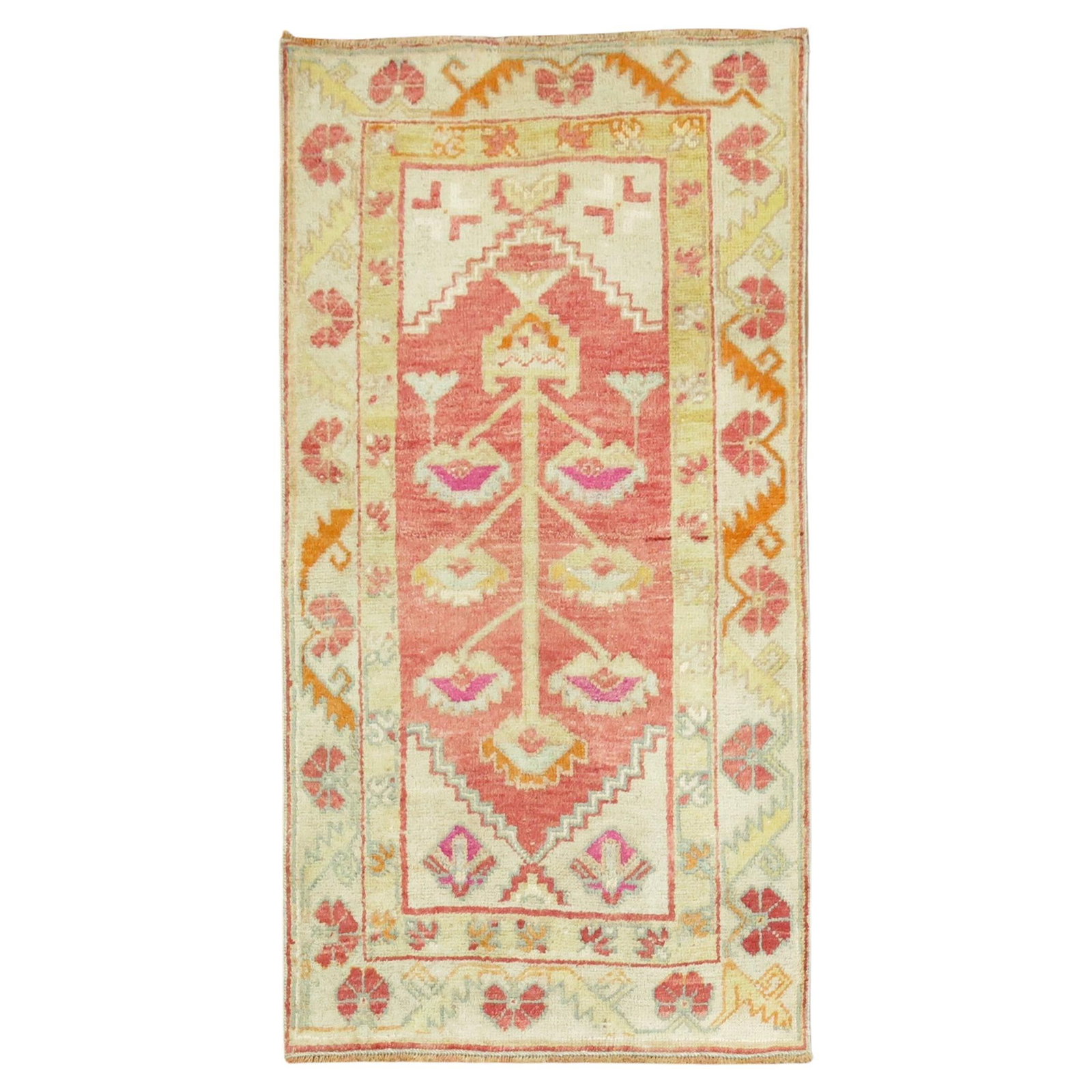Mid-20th Century Vintage Turkish Oushak Hand-Knotted Wool Rug 34 x 63: Mid-20th Century Vintage Turkish Oushak Hand-Knotted Wool Rug 34 x 63 This exquisite Vintage Turkish Anatolian Rug showcases the beautiful Oushak style, characterized by its unique patterns and vibran
