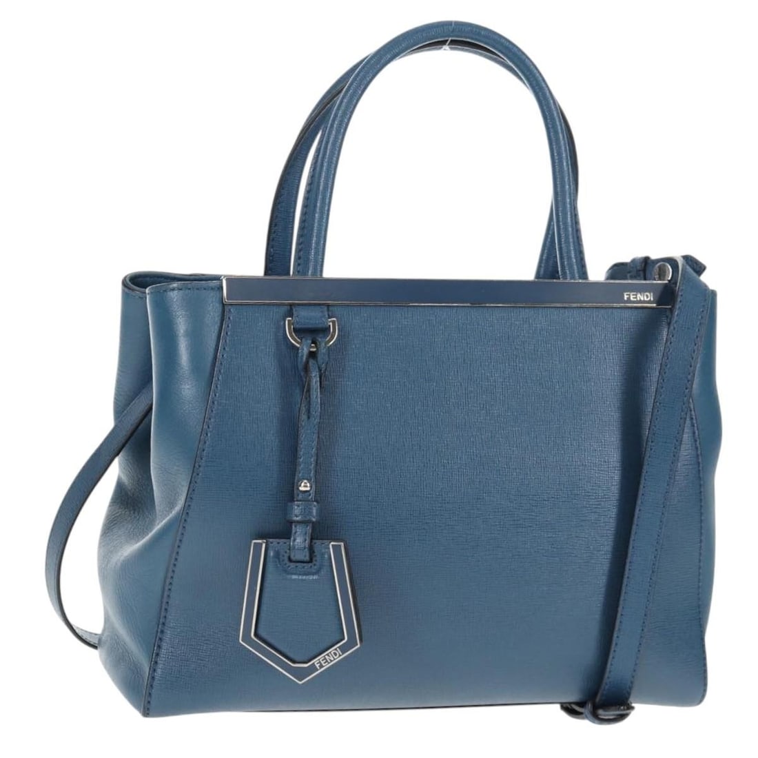 Fendi Petite To Jules Leather Hand Bag Blue Silver Auth 141157: Fendi Petite To Jules Leather Hand Bag Blue Silver Auth 141157 This FENDI Petite To Jules Hand Bag is a stylish accessory crafted from high-quality leather. The exterior features a captivating blue an