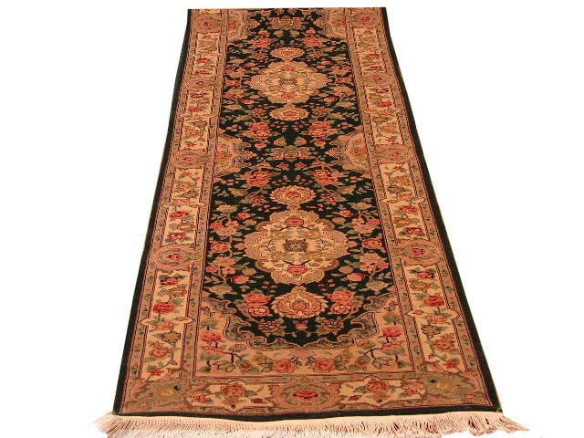 Green Sino Tabriz 3' x 12' Wool Silk Runner Rug (1 of 5)