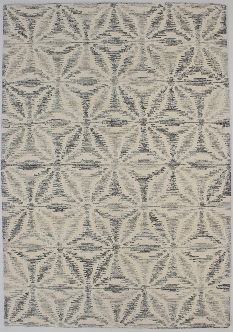 Hand-Tufted Wool Area Rug Modern Floral Geometric 5'3 x 7'7 Grey Cream: Hand-Tufted Wool Area Rug Modern Floral Geometric 5'3 x 7'7 Grey Cream This hand-tufted area rug features a modern Art Deco-inspired floral design in shades of grey, charcoal, and cream. Crafted from
