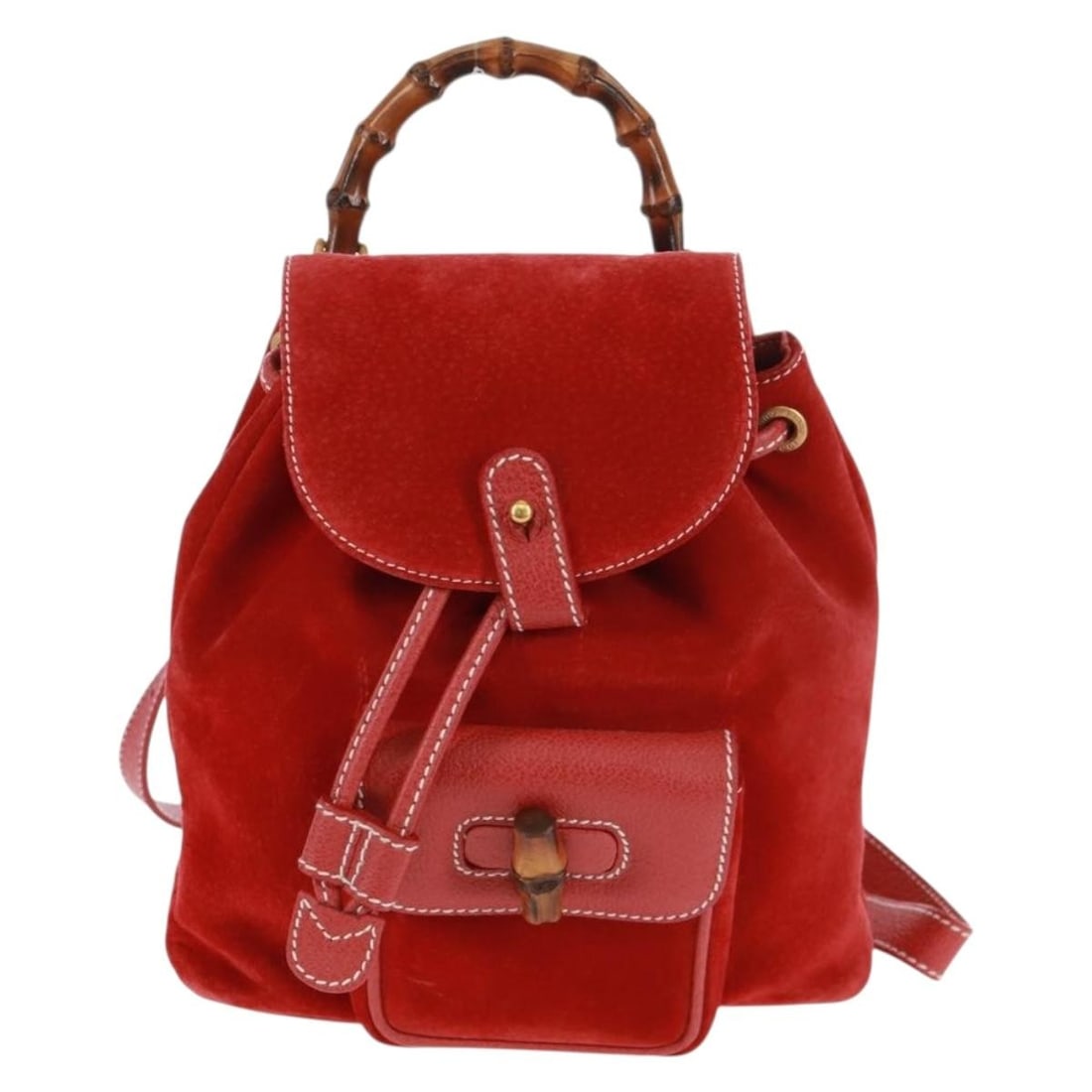 Red Suede Gucci Bamboo Backpack Vintage Italian Design (1 of 18)