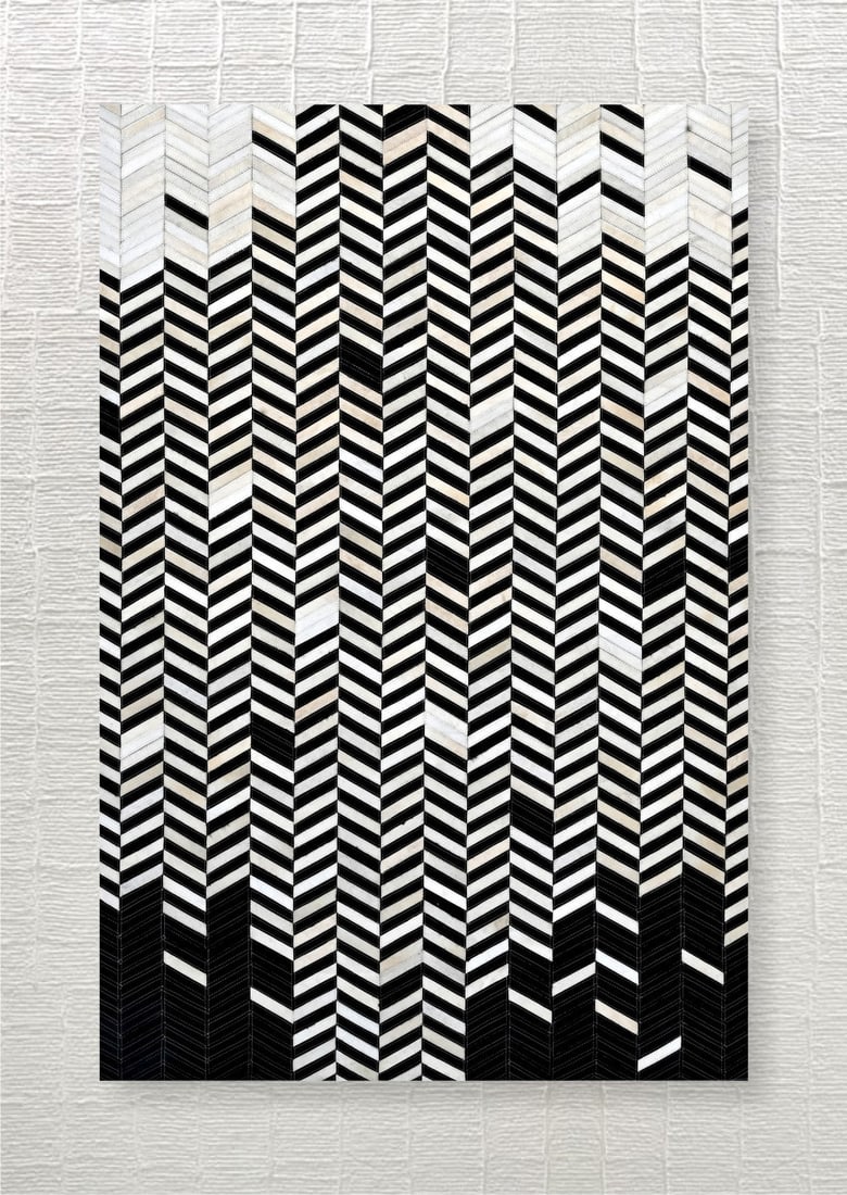 Handmade Chevron Ombre Patchwork Cowhide Leather Area Rug 3ft x 5ft: Handmade Chevron Ombre Patchwork Cowhide Leather Area Rug 3ft x 5ft Free continental US Shipping This handmade area rug features a chevron ombre patchwork design crafted from 100% genuine hair-on cowh