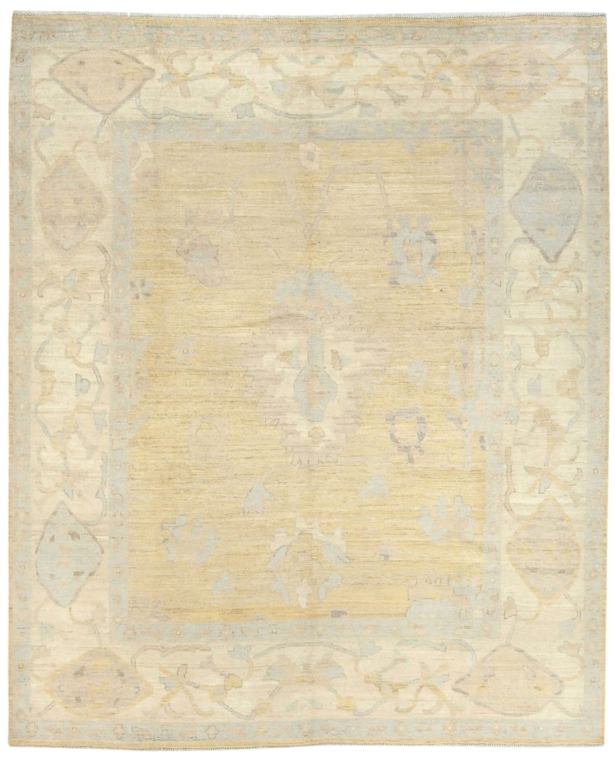 8'5 x 9'9 Floral Oushak Peshawar Hand-Knotted Wool Rug: 8'5 x 9'9 Floral Oushak Peshawar Hand-Knotted Wool Rug Enhance your living space with this exquisite 8'5" x 9'9" floral Oushak Peshawar oriental rug, perfect for bedrooms, dining rooms, and living roo