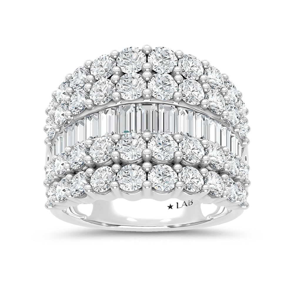 14K White Gold Lab Grown Diamond 4 Ct.Tw. Round and Baguette Fashion Ring: 14K White Gold Lab Grown Diamond 4 Ct.Tw. Round and Baguette Fashion Ring Designed in polished 14K white gold, this fashion ring features round and baguette lab grown diamonds totaling 4 Ct.Tw. 14k Wh