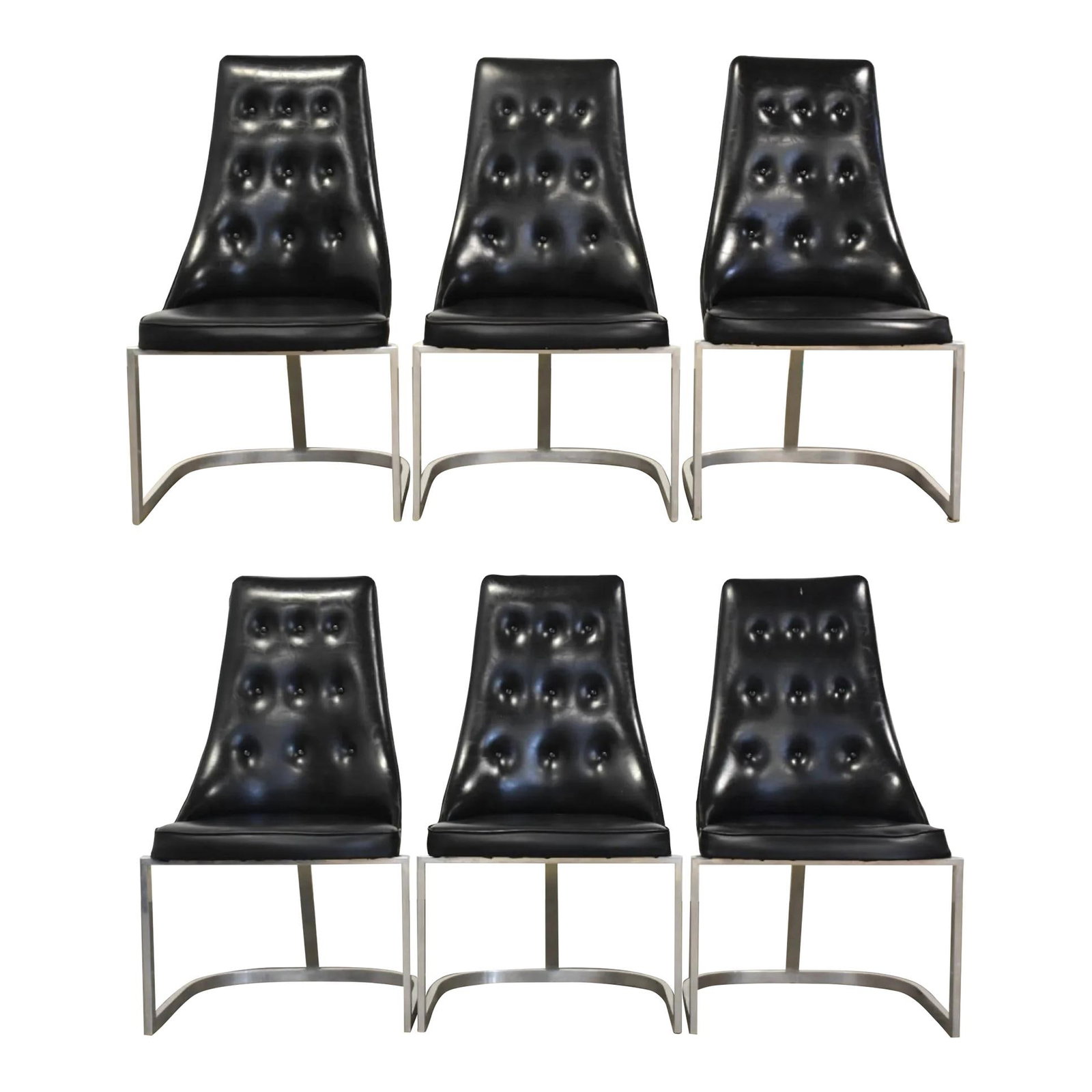 Mid Century Modern Black Vinyl Aluminum Dining Chairs Set of 6 (1 of 9)