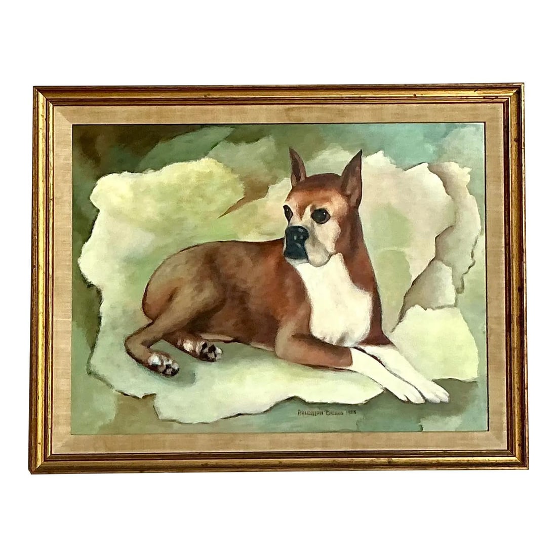 Original Vintage Oil Portrait Painting of Boxer Dog in Wood Frame (1 of 6)