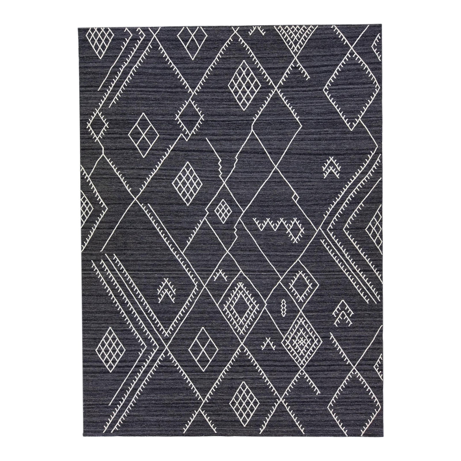 Modern Kilim Wool Rug 10'1 x 13'8 Geometric Design: Modern Kilim Wool Rug 10'1 x 13'8 Geometric Design Enhance your living space with this stunning early 21st century modern kilim flatweave rug, expertly handmade from high-quality wool. Featuring a str
