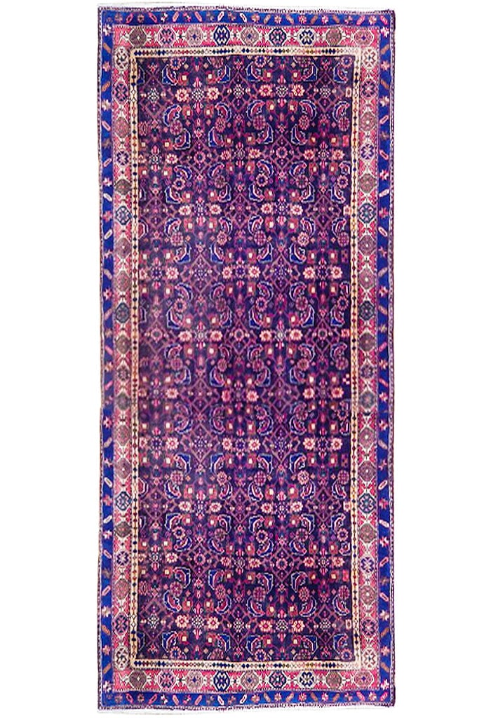 Indigo Blue Semi-Antique Persian Herati Runner 4.8 x 10.2 Handwoven Wool (1 of 6)
