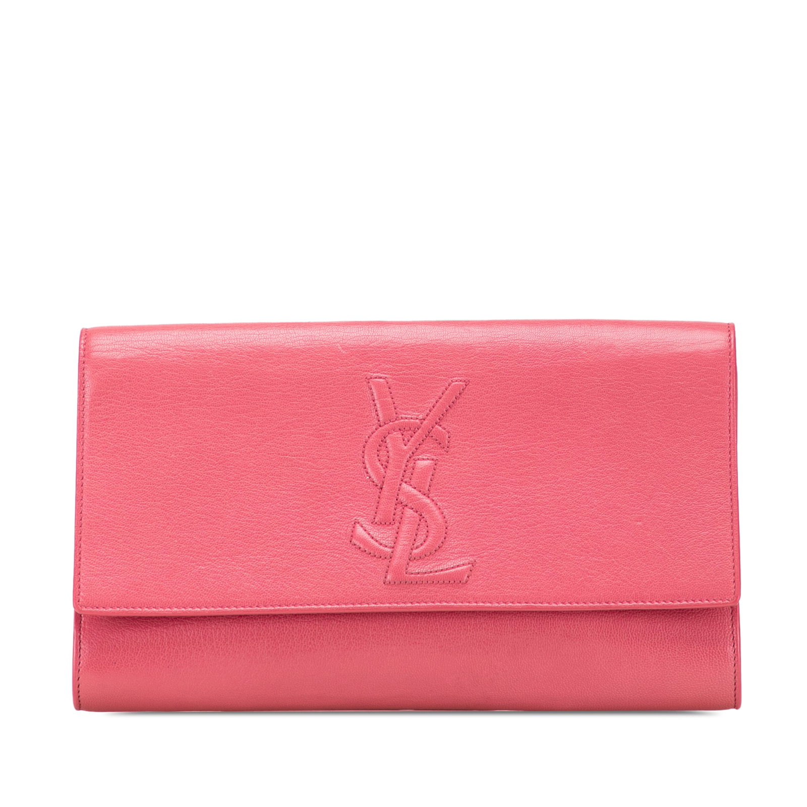 Saint Laurent Pink Leather Belle de Jour Clutch Bag: Saint Laurent Pink Leather Belle de Jour Clutch Bag The Saint Laurent Large Leather Belle de Jour Clutch is a stylish and sophisticated accessory crafted from high-quality leather. This elegant clutch