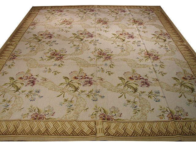 8 x 9.9 Ivory Handcrafted Double Knot Needlepoint Area Rug (1 of 5)