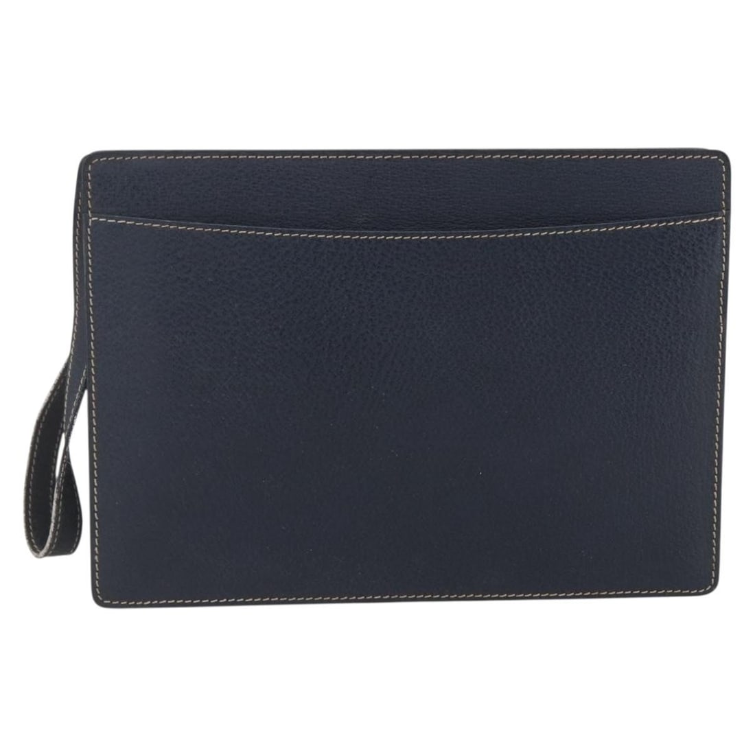 Celine Navy Leather Clutch Bag from Italy: Celine Navy Leather Clutch Bag from Italy This Celine clutch bag is crafted from navy leather and designed for women. The bag shows surface rubbing, slight shape loss, and some stains on the exterior,