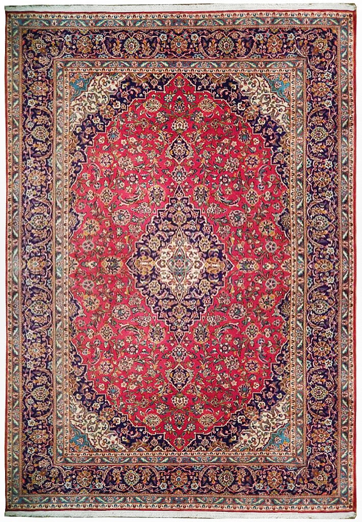 Hand-Knotted Persian Kashan Rug 9'9 x 13'4 Red Semi-Antique: Hand-Knotted Persian Kashan Rug 9'9 x 13'4 Red Semi-Antique Free continental US Shipping Discover the timeless elegance of this 9.9 x 13.4 Red Semi-Antique Hand-knotted Persian Kashan Rug, meticulousl