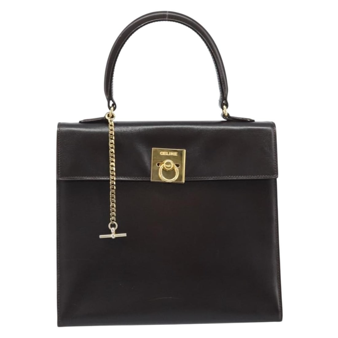 Celine Brown Leather Vintage Logo Handbag with Top Handle (1 of 18)