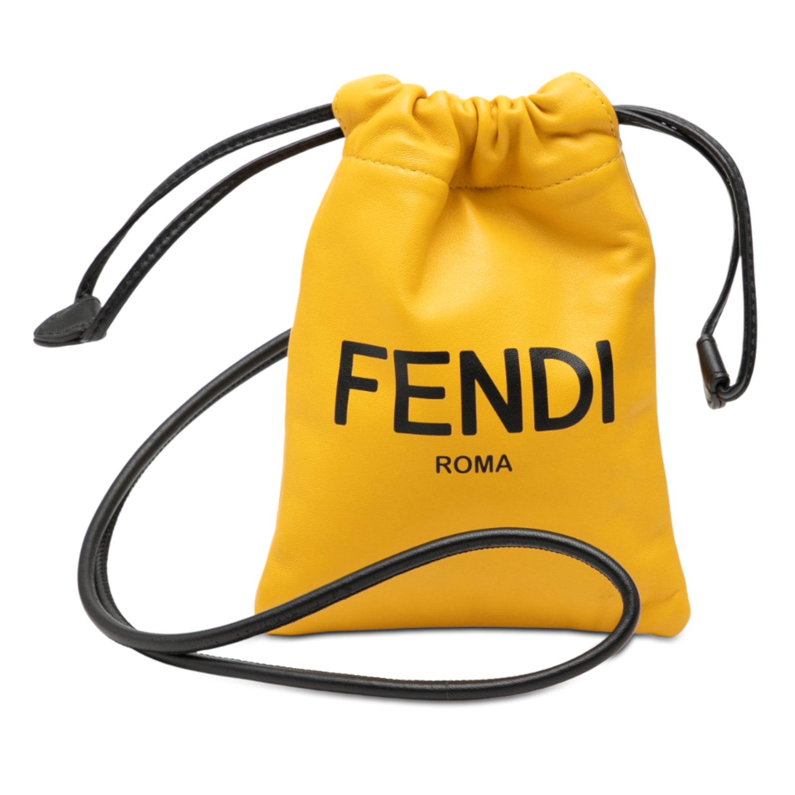 Yellow Leather Fendi Nappa Logo Neck Phone Pouch with Drawstring Closure (1 of 7)