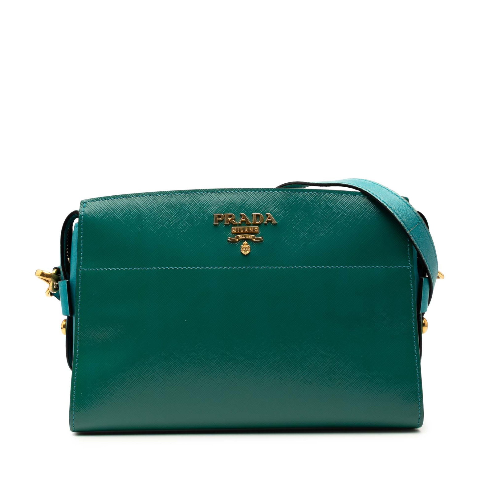 Prada Bicolor Saffiano Vernice Esplanade Green Crossbody Bag (1 of 8)