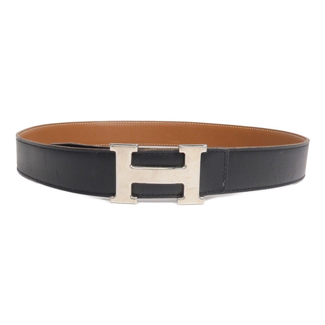 Hermes Constance Black and Brown Leather Belt with Palladium Hardware (1 of 14)