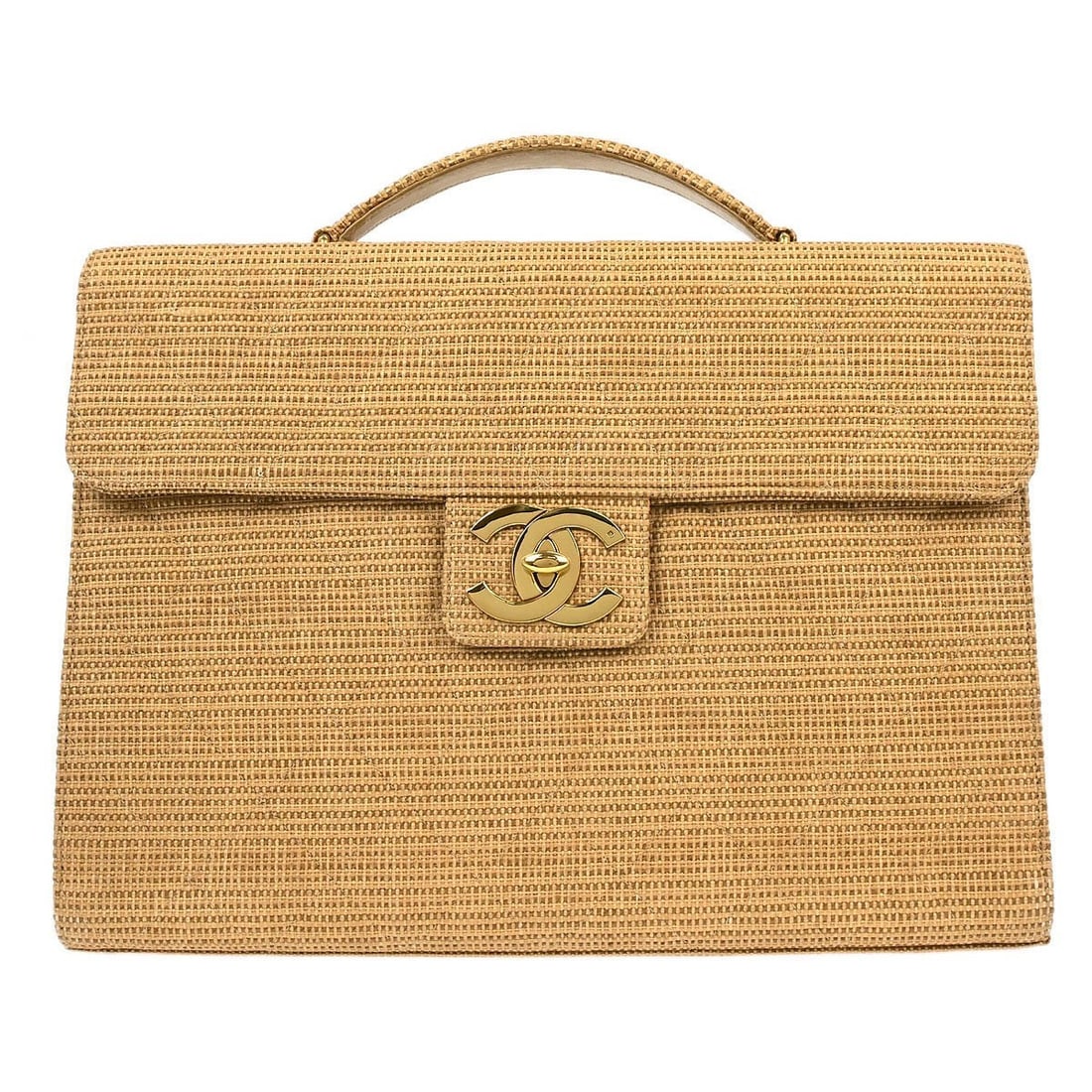 Chanel Large Beige Straw and Leather Briefcase with Top Handle (1 of 11)