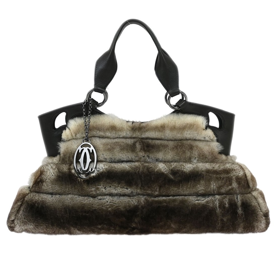 Cartier Marcello Brown Fur Shoulder Bag 45cm Italian Luxury Purse: Cartier Marcello Brown Fur Shoulder Bag 45cm Italian Luxury Purse This Cartier Marcello Handbag is crafted from brown fur and designed for women. It features leather accents and shows minor signs of u