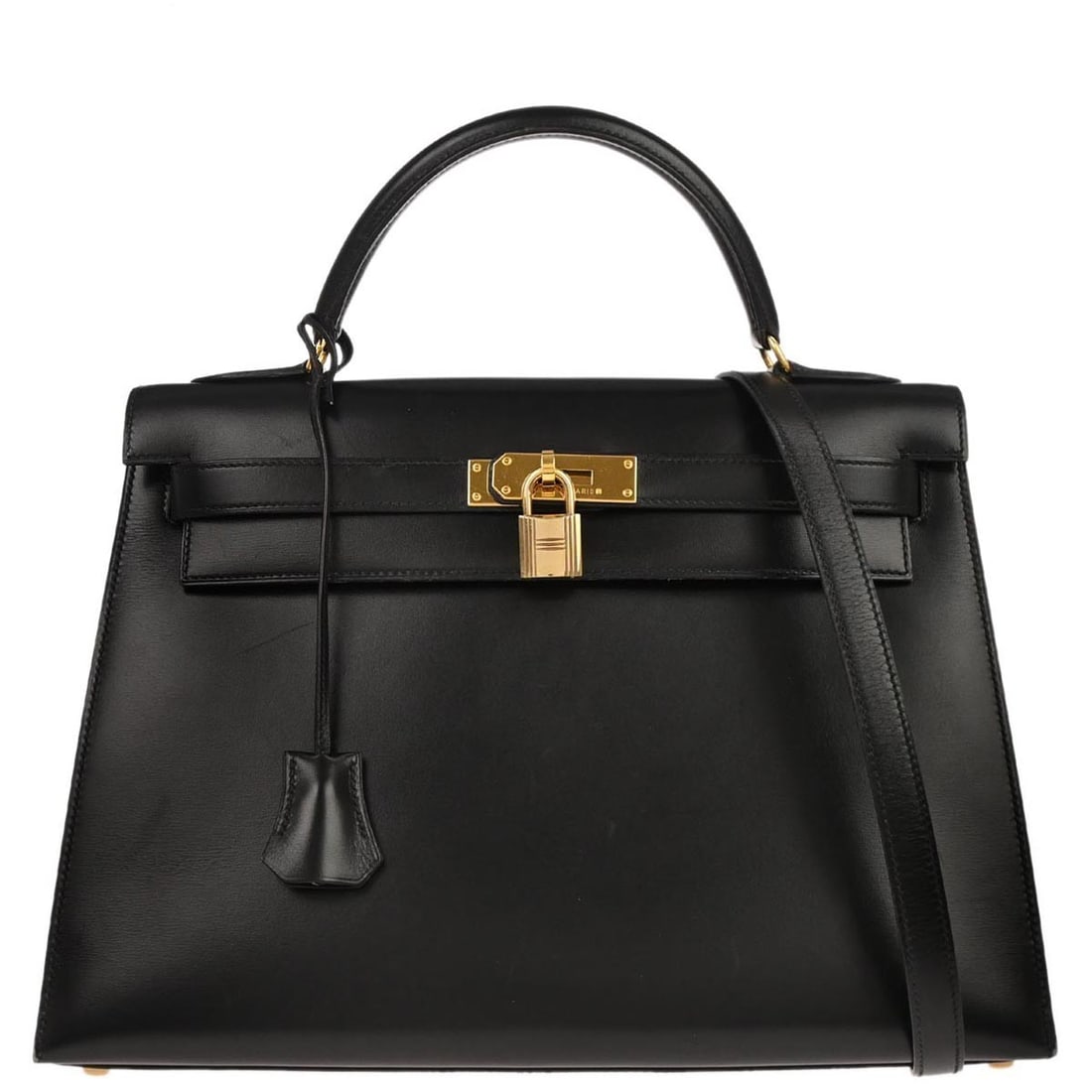 Hermes Kelly 32 Black Box Calf Leather Gold Hardware Two Way Top Handle Bag (1 of 13)
