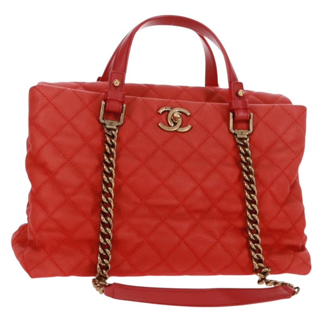 CHANEL Red Gold Caviar Skin Shoulder Bag Authenticated (1 of 18)