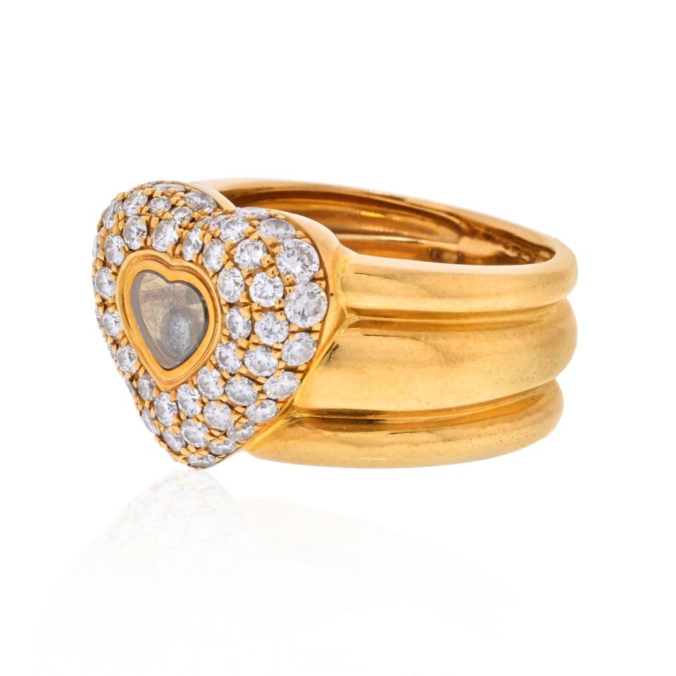 Chopard 18K Yellow Gold Pave Heart Floating Diamond Ring 0.59cttw - 2