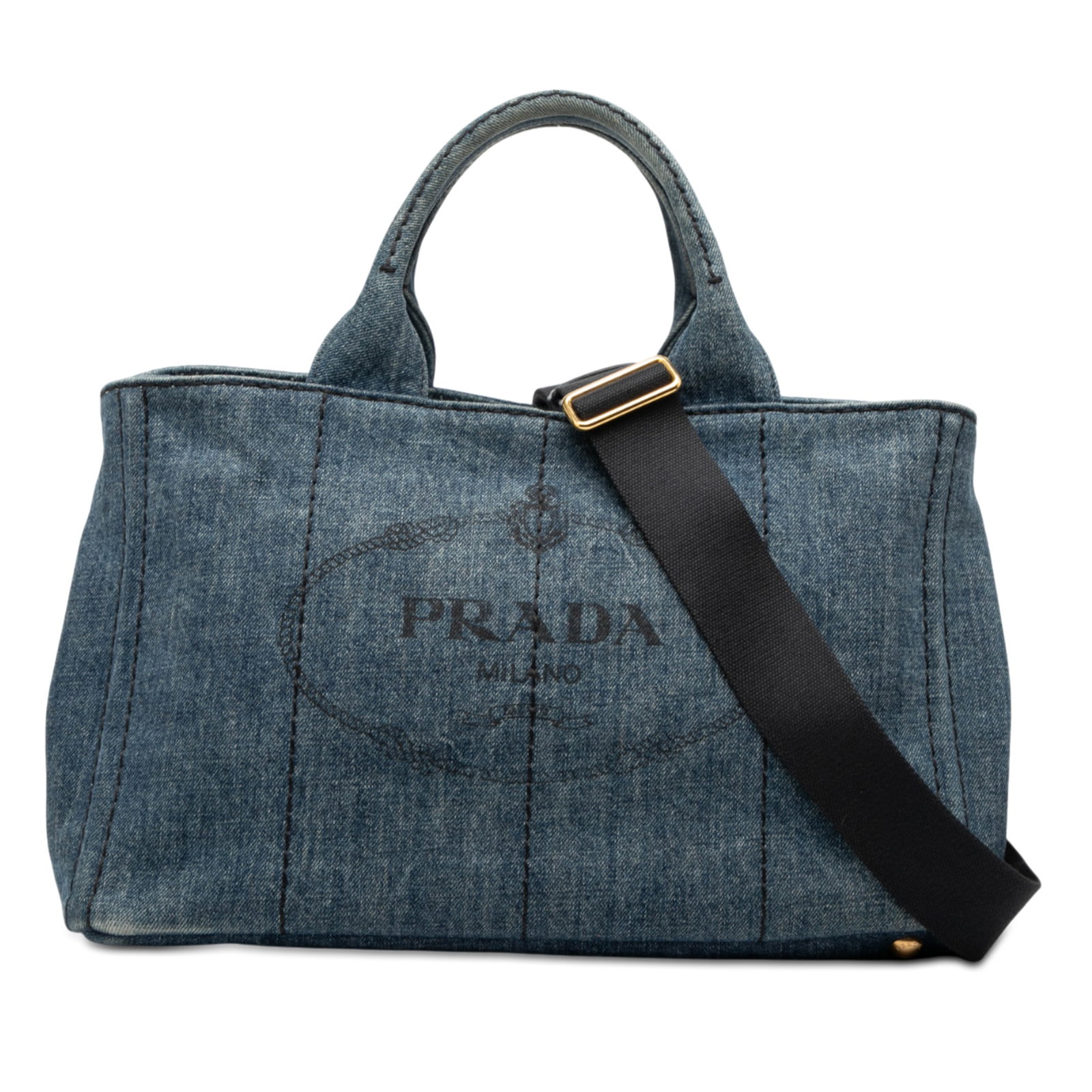 Blue Denim Canapa Satchel Bag with Logo and Detachable Strap by Prada (1 of 7)