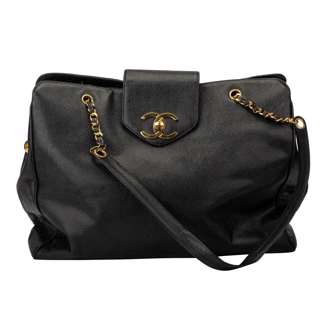 1990s Chanel Black Caviar Supermodel Weekender Bag with Gold Tone Hardware (1 of 18)