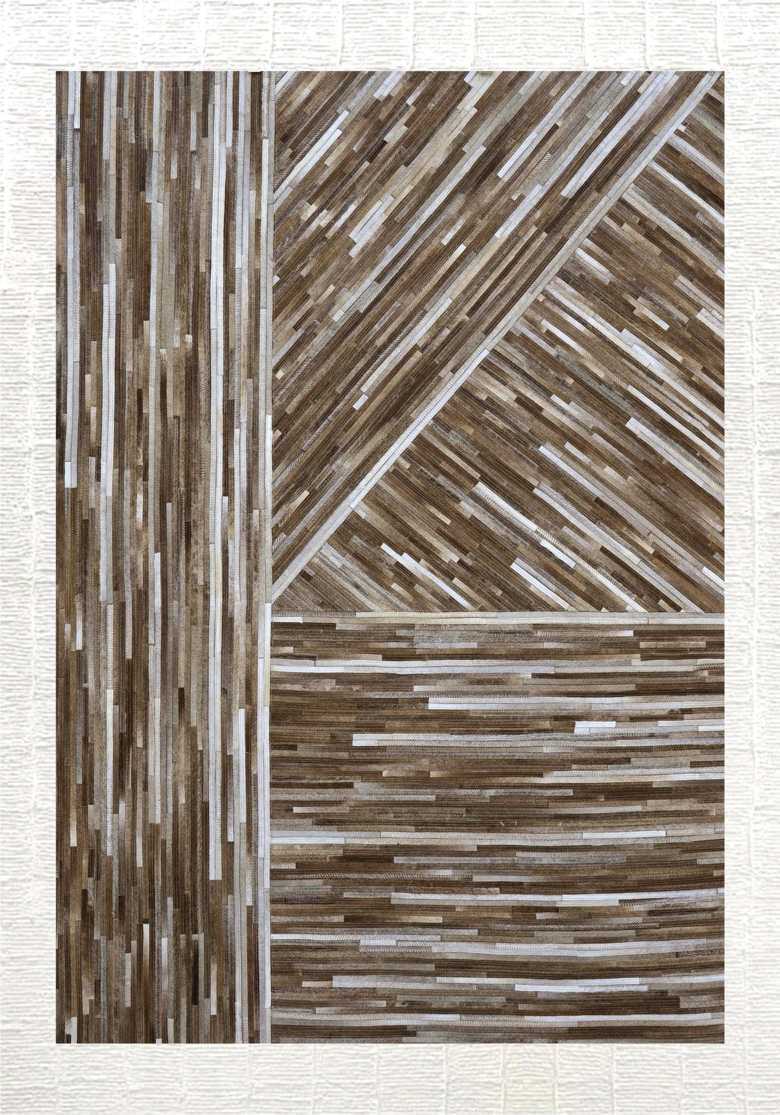 Hand Stitched Asymmetric Patchwork Cowhide Leather Rug 3FT x 5FT (1 of 1)