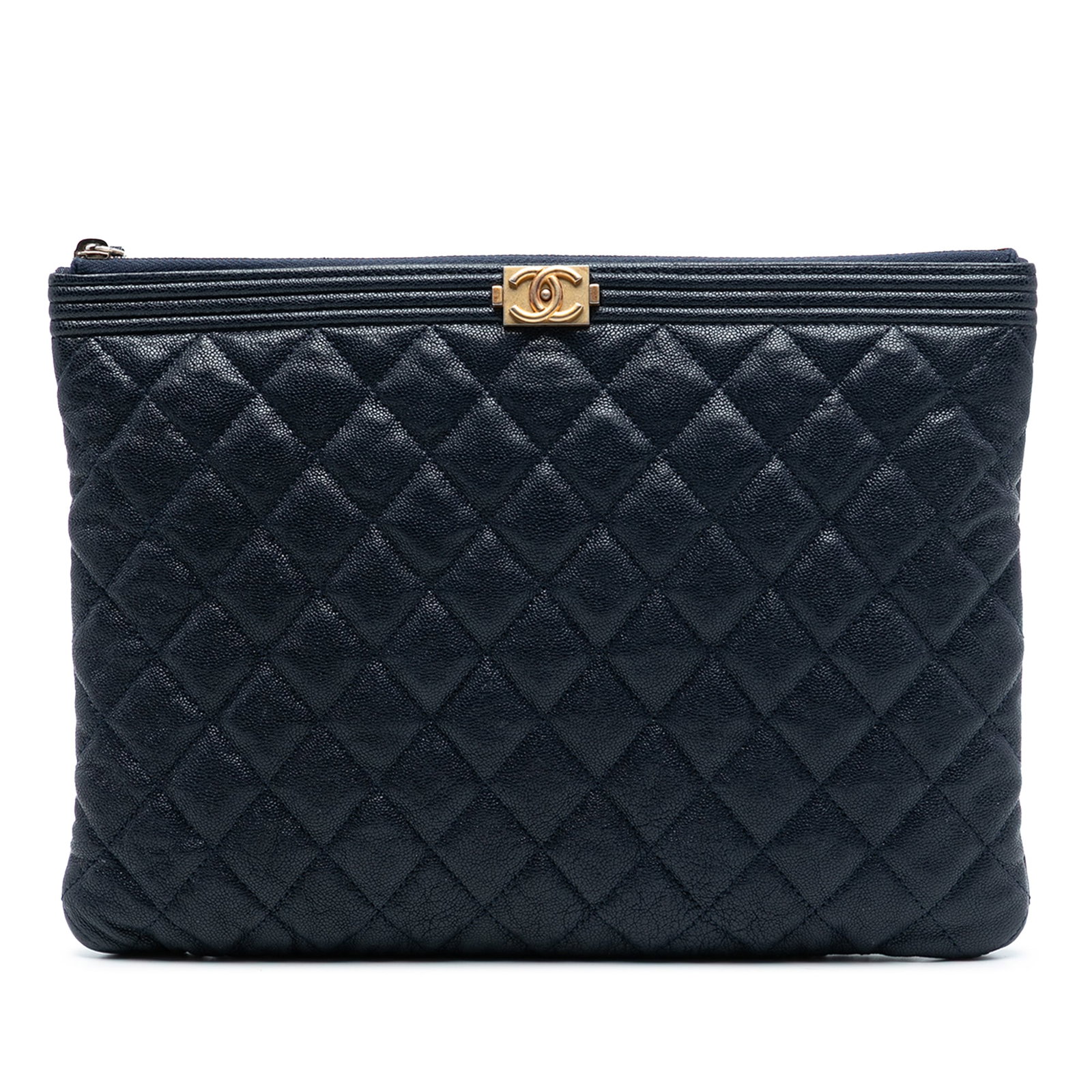 Blue Chanel Boy O Case Medium Quilted Caviar Leather Clutch Bag (1 of 7)