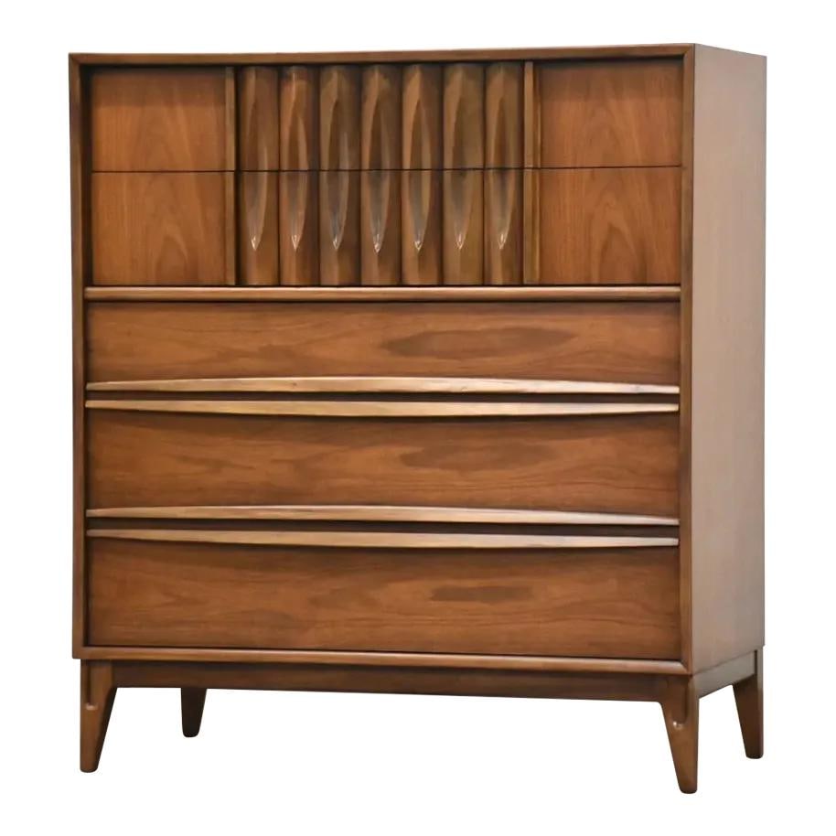 1960s Thomasville Tall Dresser Walnut Rosewood 5 Drawers (1 of 9)