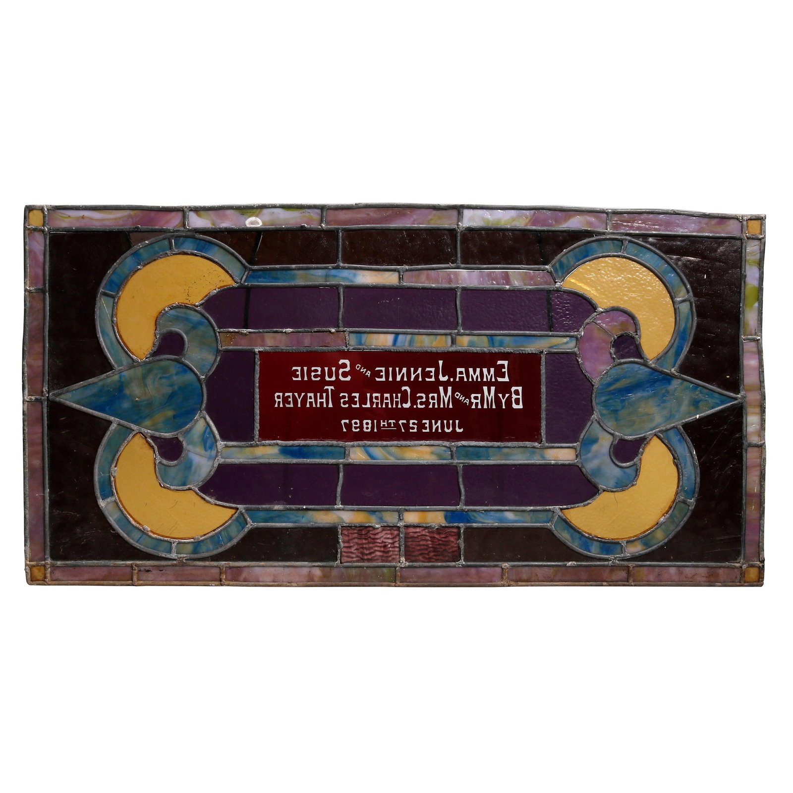 Circa 1900 Antique Victorian Leaded Stained Glass Window with Scroll Design (1 of 7)