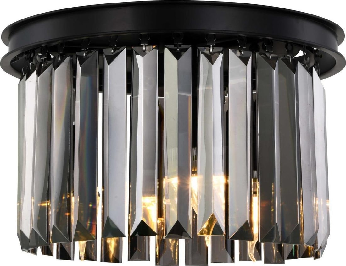 Sydney Collection Matte Black Flush-Mount Ceiling Light with Crystals: Sydney Collection Matte Black Flush-Mount Ceiling Light with Crystals Illuminate your space with this stunning Elegant Matte Black Ceiling Fixture, featuring a sophisticated design adorned with royal-