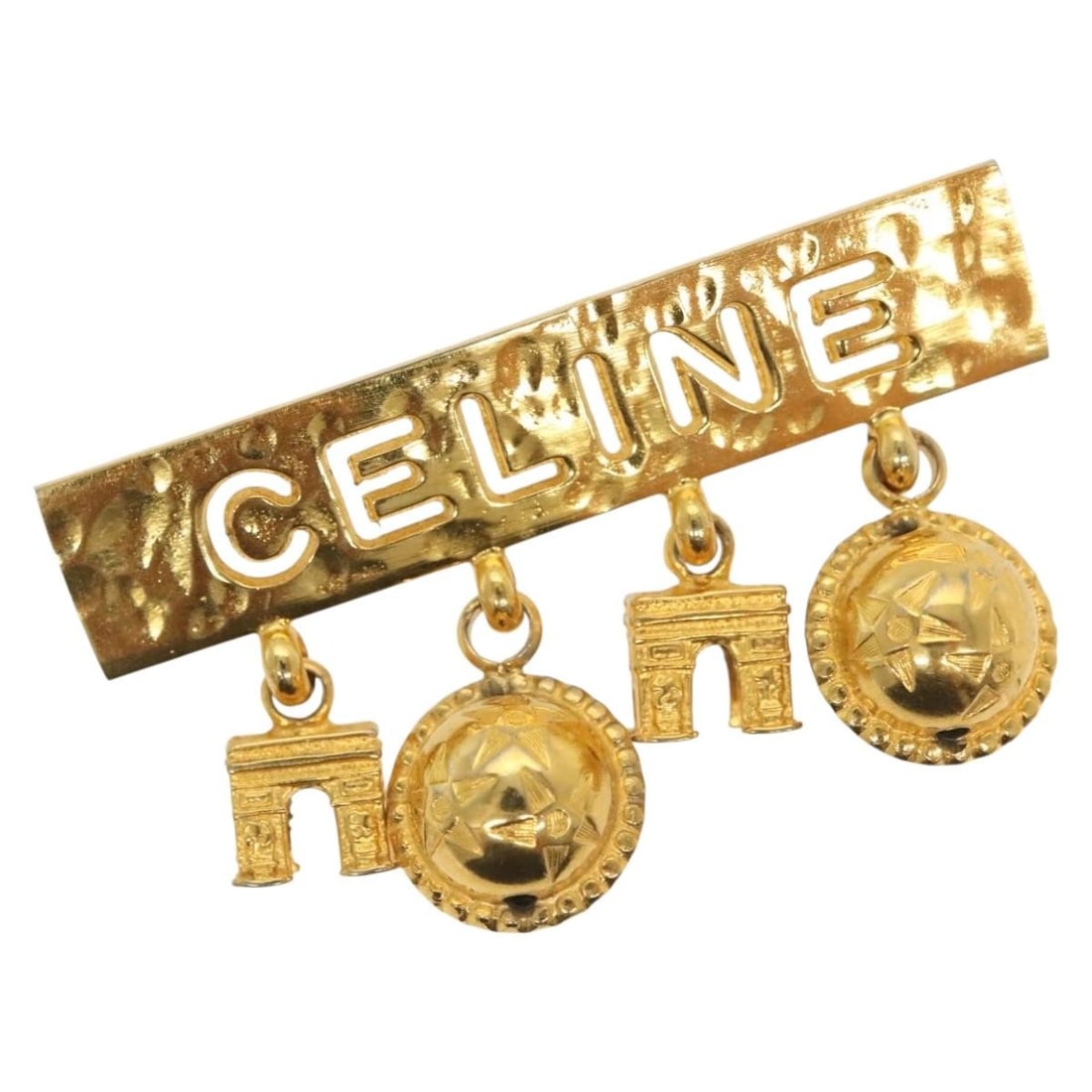 CELINE Gold Metal Brooch Made in Italy Authentic 138900V: CELINE Gold Metal Brooch Made in Italy Authentic 138900V This authentic CELINE brooch showcases a stunning gold metal finish, perfect for adding a touch of elegance to any outfit. Crafted in Italy, it