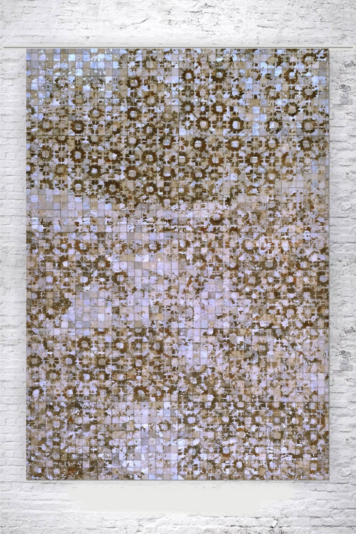 Vintage Geometric Mosaic Leather Carpet with Bronze and Pearl Accents (1 of 1)