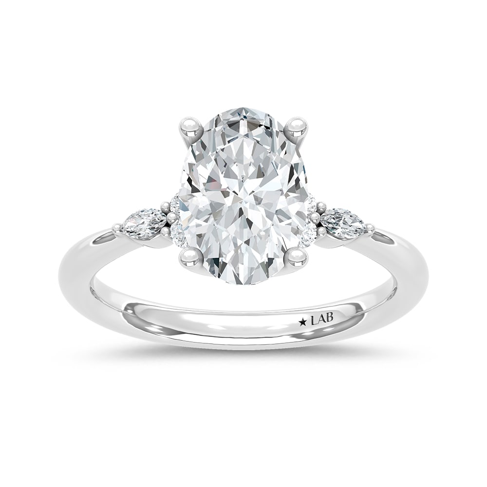 14K White Gold Lab Grown Diamond 2 1/8 Ct.Tw. Engagement Ring (IGI Certified Center 2ct): 14K White Gold Lab Grown Diamond 2 1/8 Ct.Tw. Engagement Ring (IGI Certified Center 2ct) 14k White Gold Stone Color: D-f Stone Clarity: Vs Each ring is presented in standard size 6.5. Complimentary re