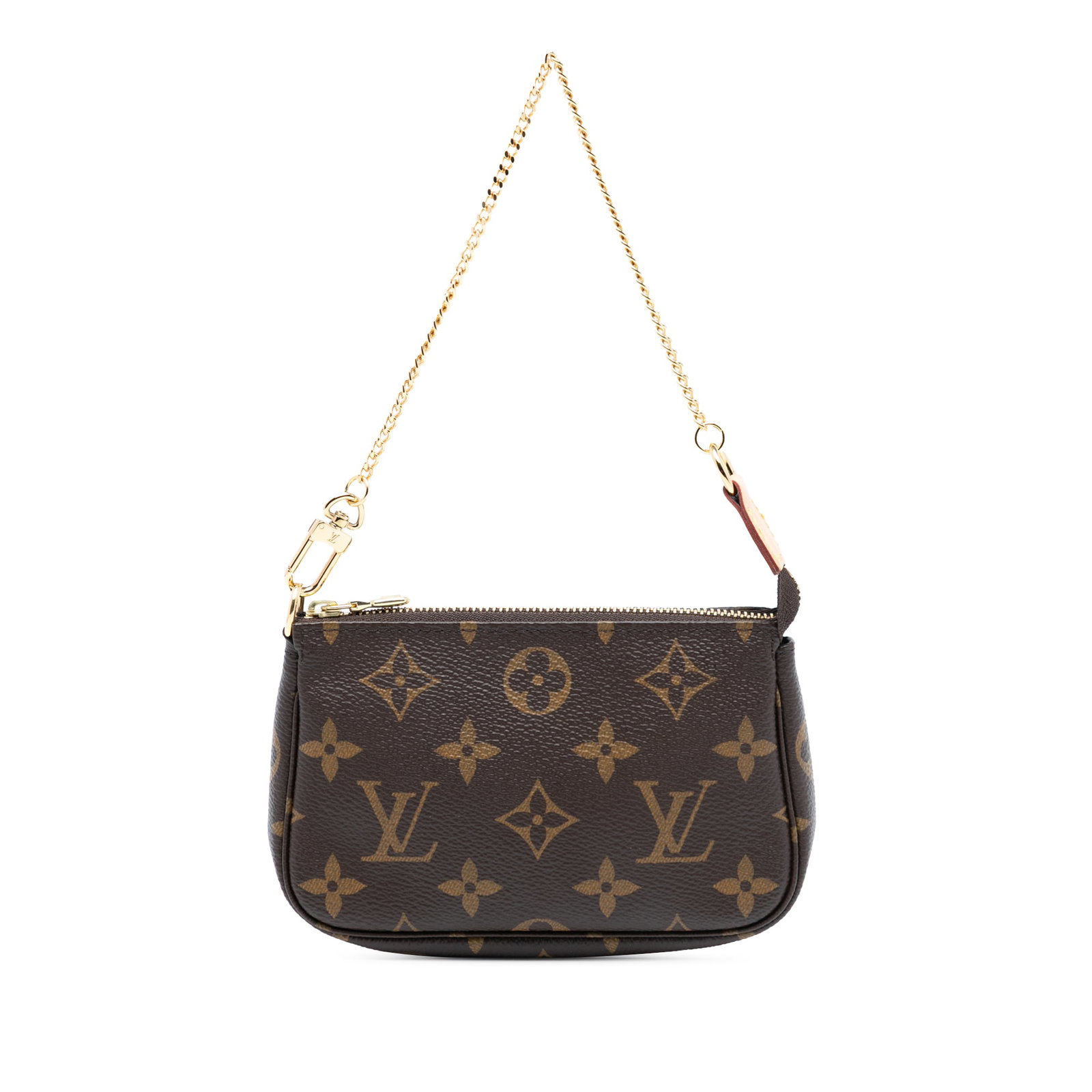 Louis Vuitton Mini Monogram Canvas Bag with Chain Strap: Louis Vuitton Mini Monogram Canvas Bag with Chain Strap This Louis Vuitton Mini Pochette Accessoires features the signature monogram canvas exterior, complemented by a gold-tone chain link strap and a