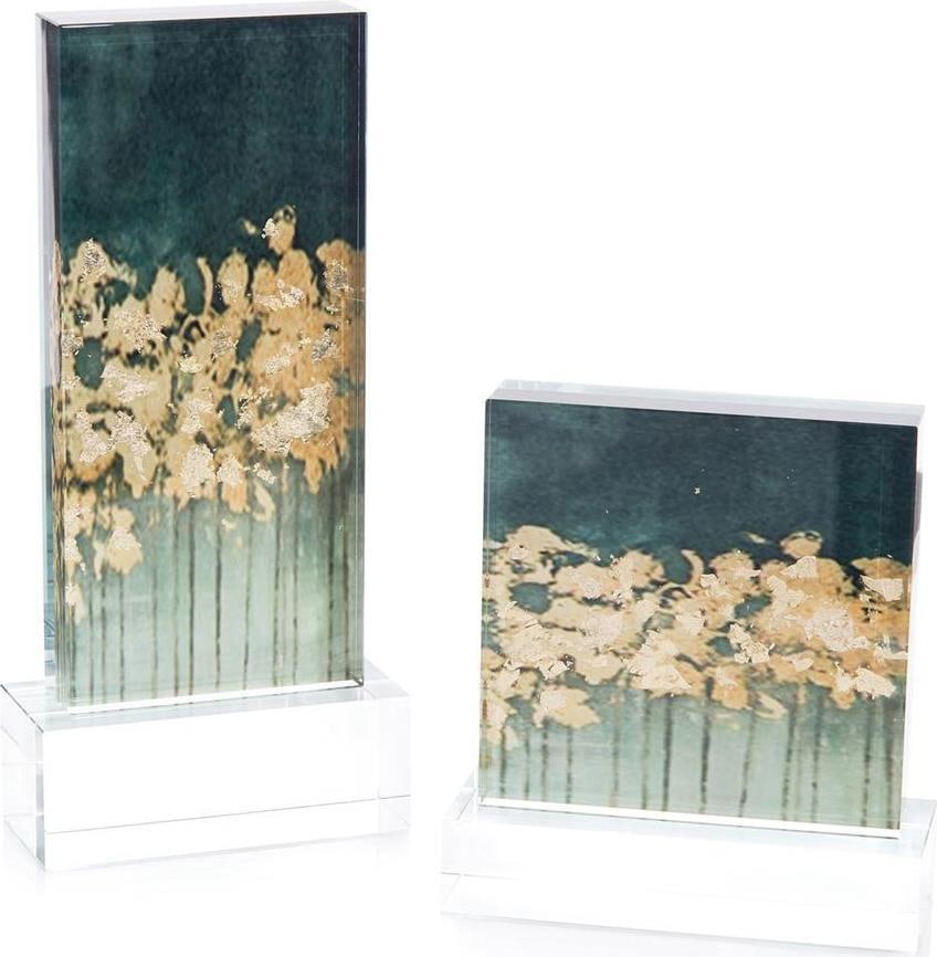 John-Richard Teal Gold Decor Set Transitional Style 2 Pieces: John-Richard Teal Gold Decor Set Transitional Style 2 Pieces Elevate your decor with this Captivating Teal Gold Decor Set, featuring an exquisite combination of teal and gold tones. This set includes