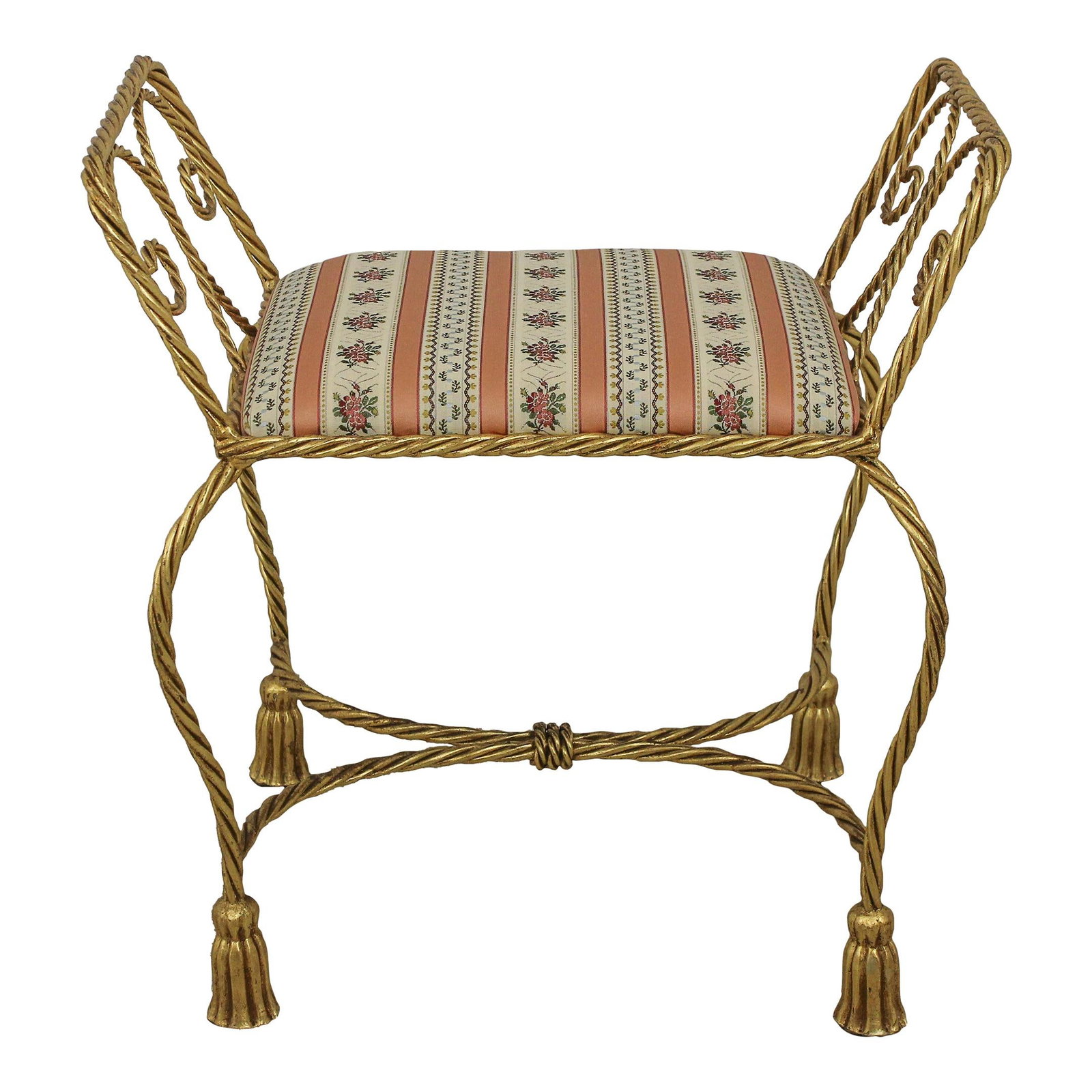 Elegant Italian Corda Tassel Gold Finish Iron Bench (1 of 10)