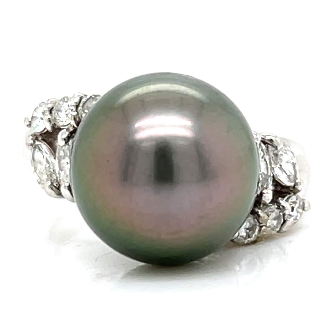 Platinum South Sea Pearl 12mm Ring with 10 Diamonds (1 of 5)