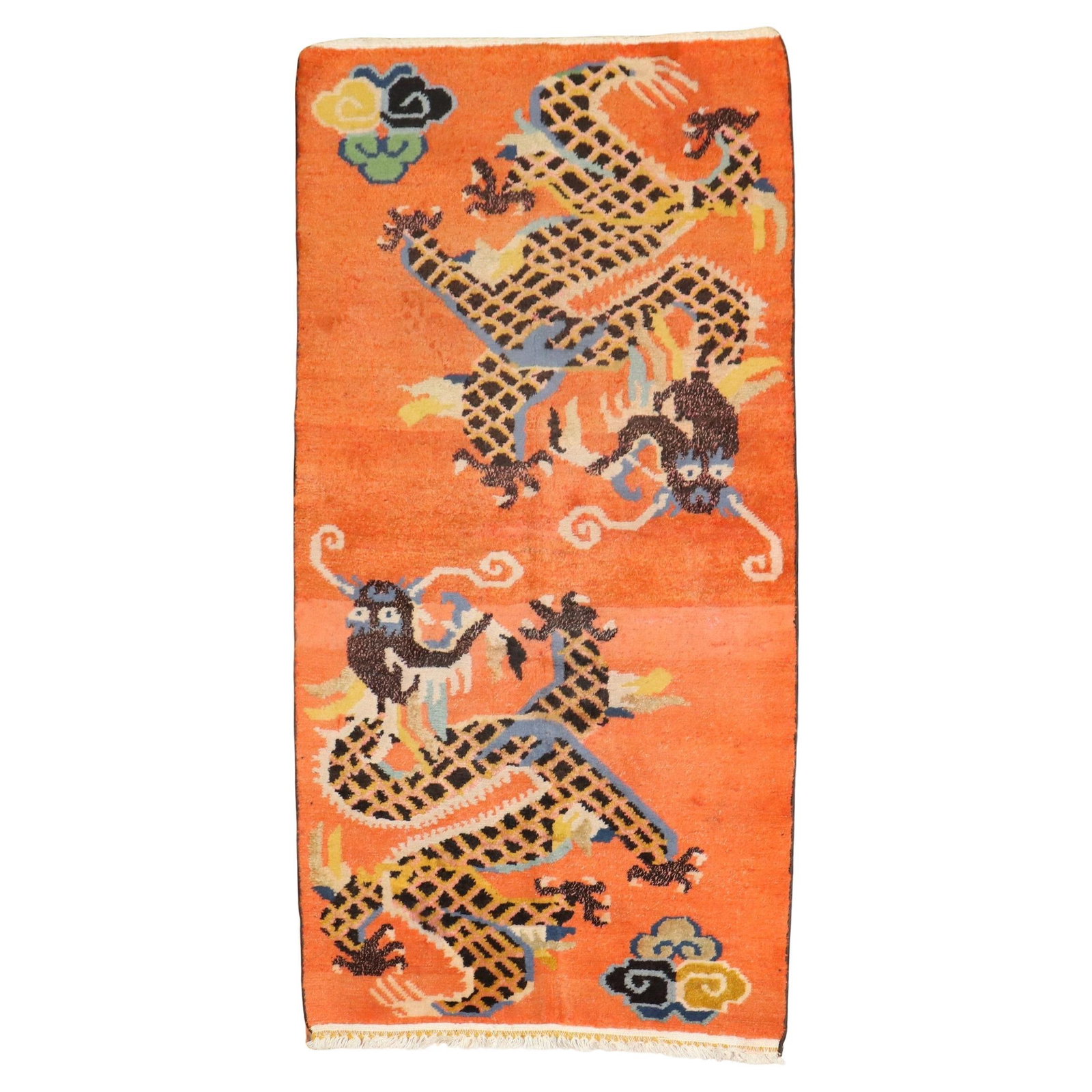 Vintage Tibetan Wool Rug Bright Orange 3' x 5'9'' Hand-Woven Adirondack (1 of 9)