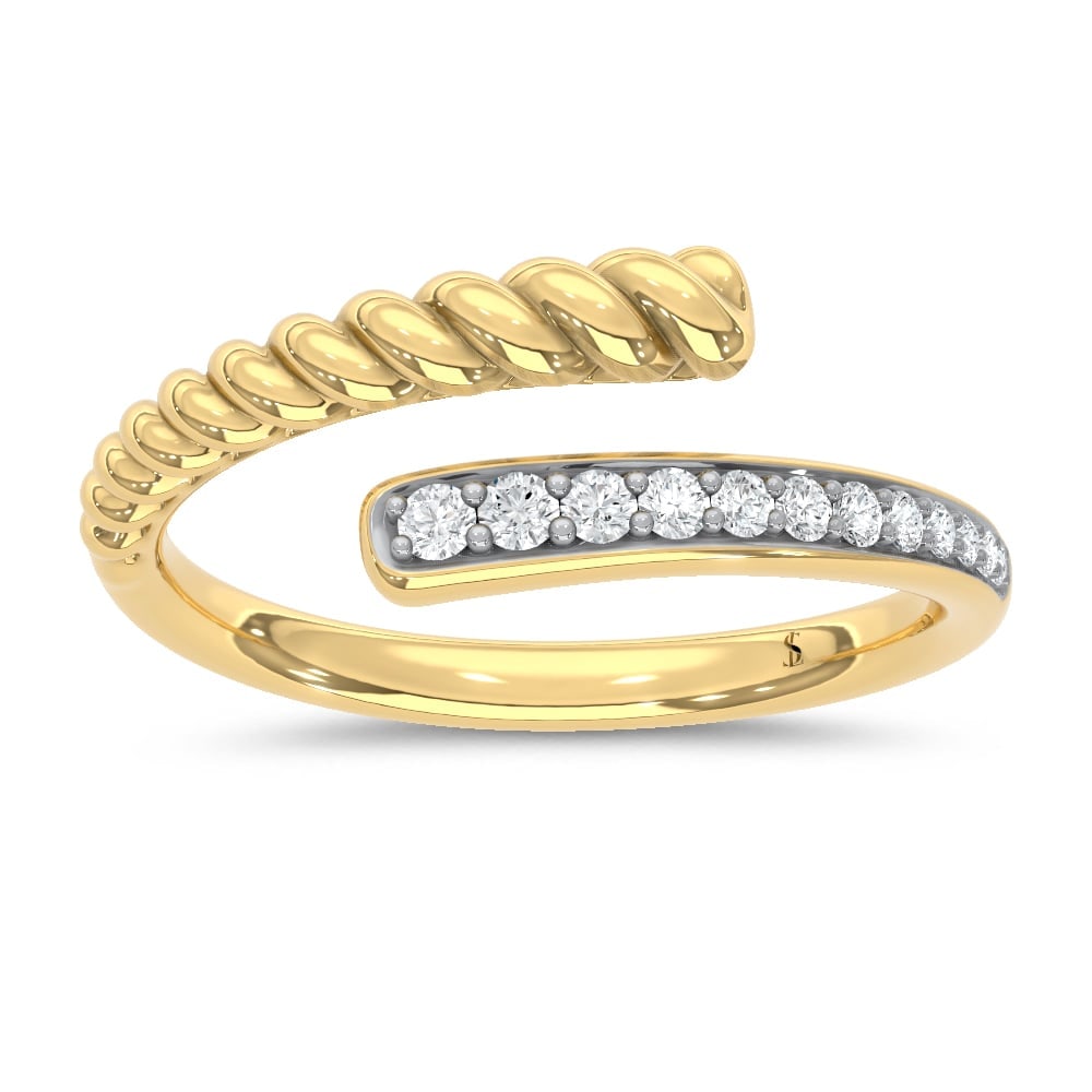 10K Two Tone 1/6 Ct.Tw. Lab Grown Diamond Bypass Ring: 10K Two Tone 1/6 Ct.Tw. Lab Grown Diamond Bypass Ring Crafted in 10K Two-Tone gold, this bypass ring features lab grown diamonds totaling 1/6 Ct.Tw., designed with graceful curves and refined brillian