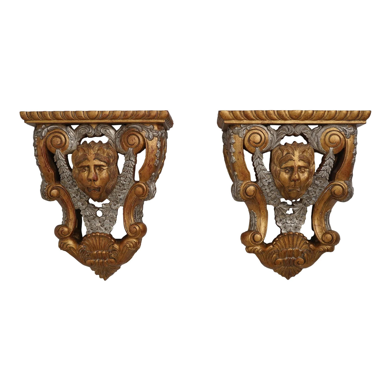 Maitland Smith Gold Gilt Carved Wall Sconce Shelves Pair (1 of 10)